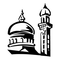 Minimalist islamic mosque silhouette vector design with minaret and dome architecture for ramadan kareem and eid mubarak vector