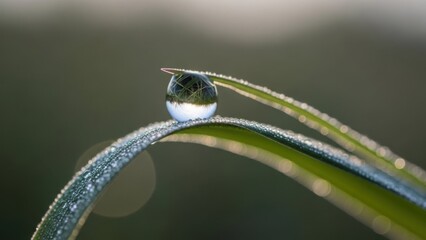 Nature's jewel a sparkling dewdrop on a grass tip