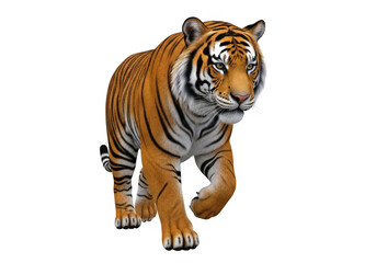 Naklejka premium Realistic tiger walking isolated on transparent background for wildlife, nature, and conservation themes