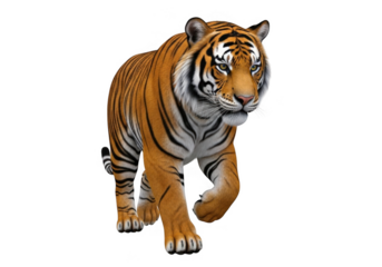 Realistic tiger walking isolated on transparent background for wildlife, nature, and conservation themes
