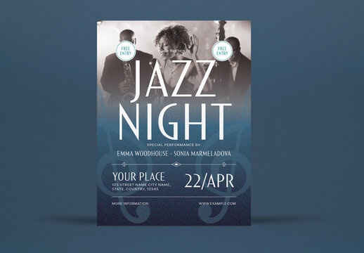 Blue Minimalist Jazz Night Flyer Layout
