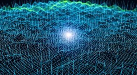 Futuristic Digital Landscape with Radiant Core Light