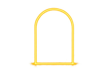 Yellow glowing neon arch frame on transparent background