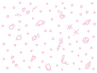 落書きを詰め合わせたような手描きのラインアートのかわいい背景　ベビーピンク