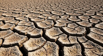 Parched Earth Surface with Deep Cracks from Drought