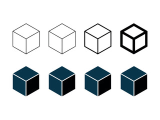 Fototapeta premium A progression of cube designs from simple outlines to solid shapes illustrates the evolution of geometric representation.