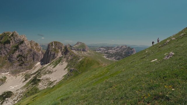 Hikers on Prutas Loop, Durmitor, Montenegro. Vast landscapes and adventure