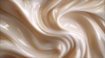Soft beige cosmetic cream displaying a textured swirl, creating an abstract background conveying concepts of beauty, skincare, hydration, and a smooth, luxurious product experience