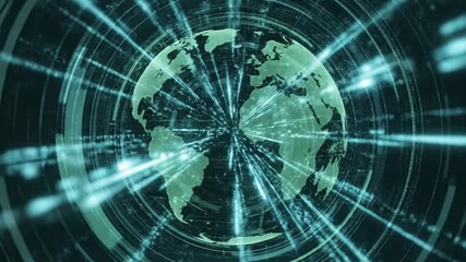 Modern spinning Earth globe animation with dynamic light streaks for futuristic global technology themes and cutting-edge news broadcasts - Powered by Adobe