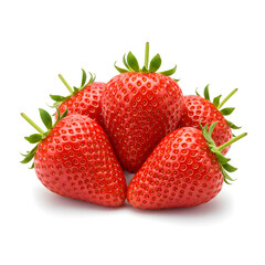 Pile of Fresh, Ripe Red Strawberries with Stems, Isolated on White