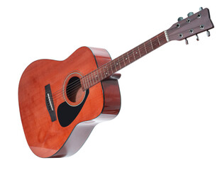 Classic acoustic guitar isolated on white with clipping path, showcasing its wood texture and clean craftsmanship perfect for music-themed content PNG File.