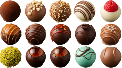 Assorted Gourmet Chocolate Truffles, isolated on transparent background