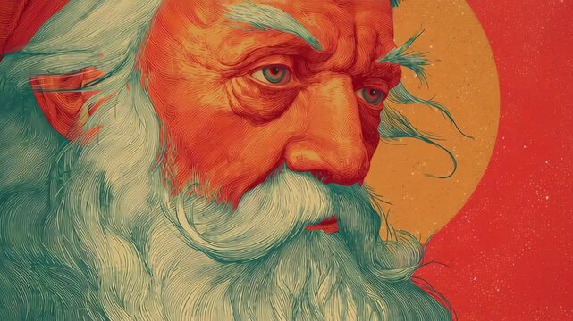 Retro santa art style, christmas, stylized old-school santa portrait with warm grainy texture, traditional festive colors, charming nostalgic mood