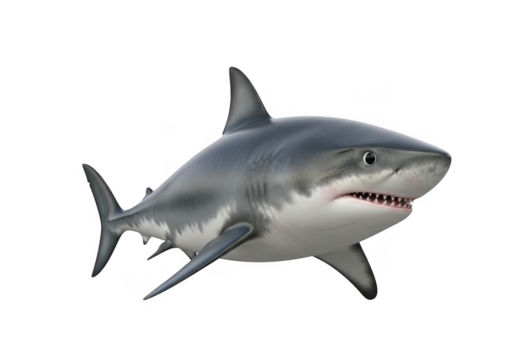 Great white shark cut out isolated on transparent background for oceanography and wildlife marketing