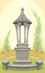 Pretty crypt in the cemetery. Vector cartoon horror illustration.
