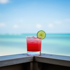 Relaxing Tropical Summer Vacation Cocktail Drink on a Beach with Ocean Views for JOMO and Escapism