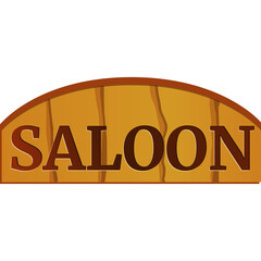 Wooden Saloon Sign With Brown Lettering On A Transparent Background Simple Flat Design Western Style