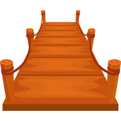 Wooden Pier Bridge With Ropes and Posts Isometric 3D Icon on Transparent Background