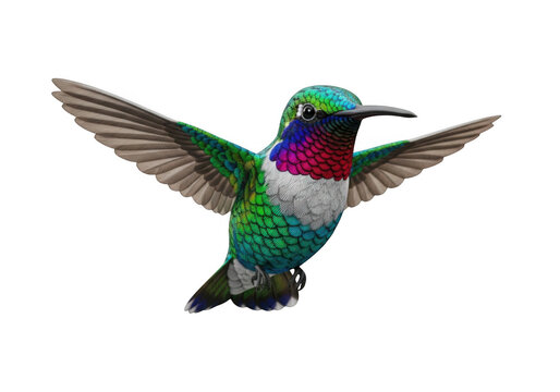 Colorful hummingbird with outstretched wings isolated on transparent background for nature and wildlife design