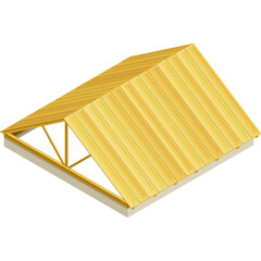 Wooden Roof Structure With Visible Trusses Underneath A Clear Transparent Background With Bright Lighting And Isometric Perspective