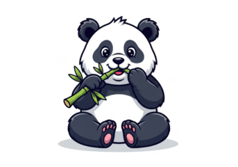 Cartoon panda eating bamboo isolated on transparent background for stickers, social media, and branding