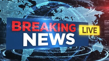 Urgent breaking news broadcast with global map and dynamic graphics for business, politics or finance updates, modern news intro, powerful presentation