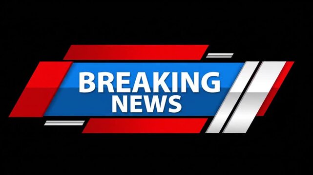 Urgent breaking news sequence with attention-grabbing red and blue graphic animation for broadcast journalism and global events coverage