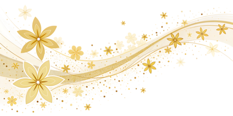 Elegant golden floral wave with sparkling glitter and soft light effects on a dark background evoking a sense of luxury and celebration