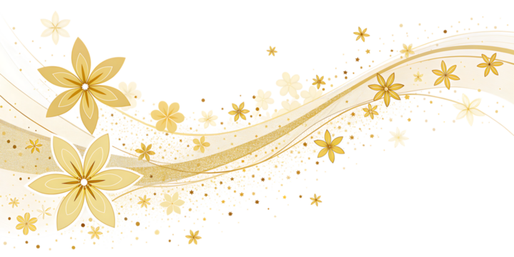 Elegant golden floral wave with sparkling glitter and soft light effects on a dark background evoking a sense of luxury and celebration