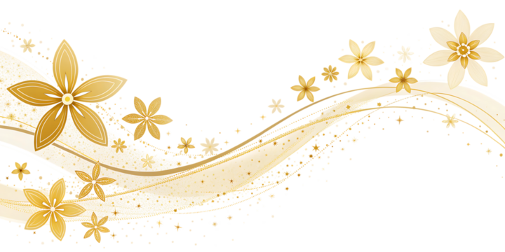 Elegant golden floral design with shimmering light streaks and sparkling accents on a dark background creating a luxurious and festive atmosphere