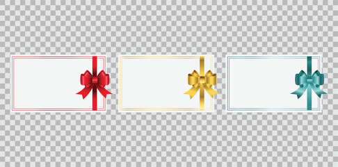 Elegant Blank gift card or invitation envelope with a color satin ribbon bow,
Luxury Celebration Voucher Template Isolated on transparent background, PNG