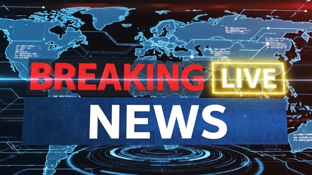 Urgent breaking news broadcast with live global updates and world map background for digital media, journalism, and current events coverage