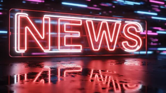 Breaking news neon sign illuminates futuristic city streets, vibrant urban scene for headlines, announcements, and compelling updates