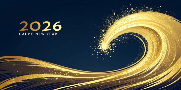 Golden wave of prosperity and celebration for the year 2026 ushering in a happy new year with sparkling energy and festive light