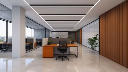 Sleek and modern industrial inspired open office space featuring collaborative zones creative design elements and ergonomic workstations for a productive and inspiring work environment