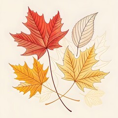 Autumn maple leaves vector illustration with colorful fall foliage, isolated design element for nature backgrounds