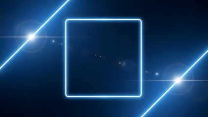 Abstract neon frame with light streaks on a dark blue background