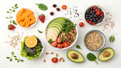 Healthy vegan buddha bowl ingredients overhead