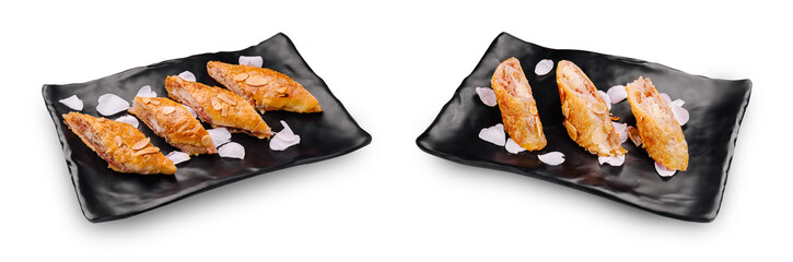 Modern restaurant serving fresh almond pastry dessert plates