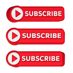 3d rendering icon subscribe play button red color  