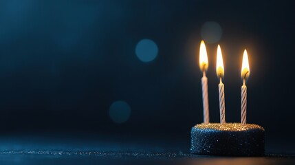birthday Candle and Sparkle Number shaped candles on a cake, dark background, highlights the age or milestone
