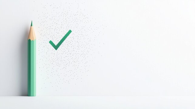Pencil with Checkmark Green checkmark appearing next to a pencil icon, white background, clean and simple design for a task management app