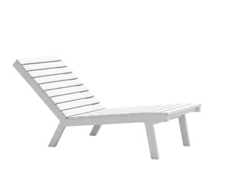 A white wooden slatted lounge chair for relaxation and comfort isolated on transparent background
