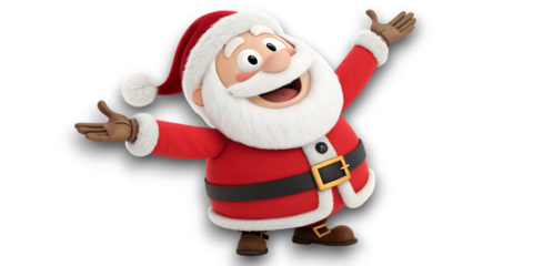 Joyful cartoon santa claus with open arms and merry expression ready to spread holiday cheer and gifts
