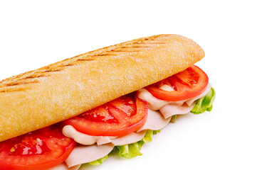 Fresh sandwich with lettuce, tomato, and turkey on a crusty roll