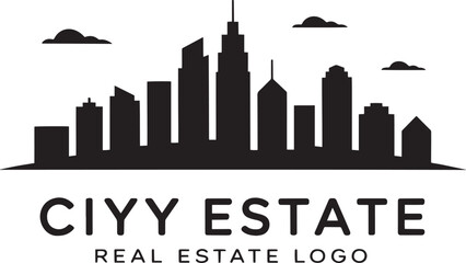 City skyline silhouette logo illustration of urban cityscape simple design for real estate company branding