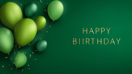 Green birthday celebration template with bright green background colorful balloons festive party decoration design for greeting card invitation or celebration banner