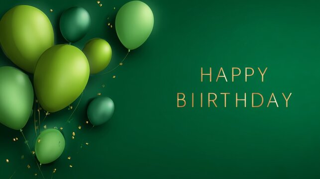 Green birthday celebration template with bright green background colorful balloons festive party decoration design for greeting card invitation or celebration banner