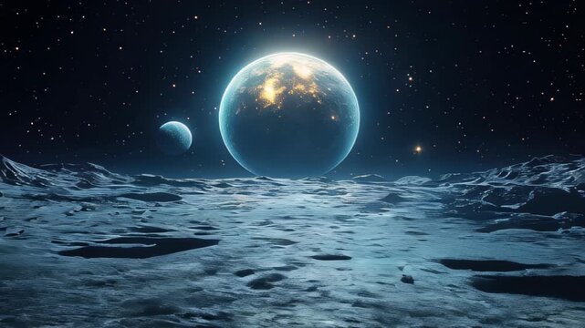 Explore the stunning views of distant planets and the moon's surface in a breathtaking cosmic journey