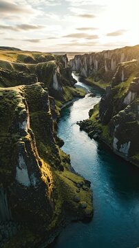 Cinematic Aerial Flight Over Fja?r?rglj?fur Canyon Iceland